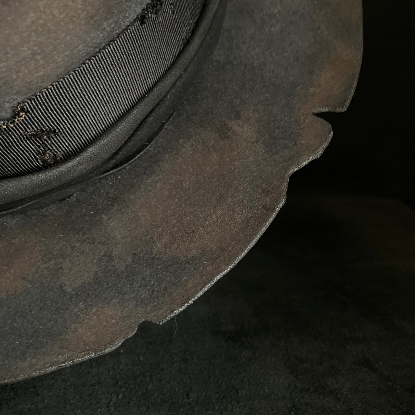 Burnt dark gray rabbit feather fedora hat