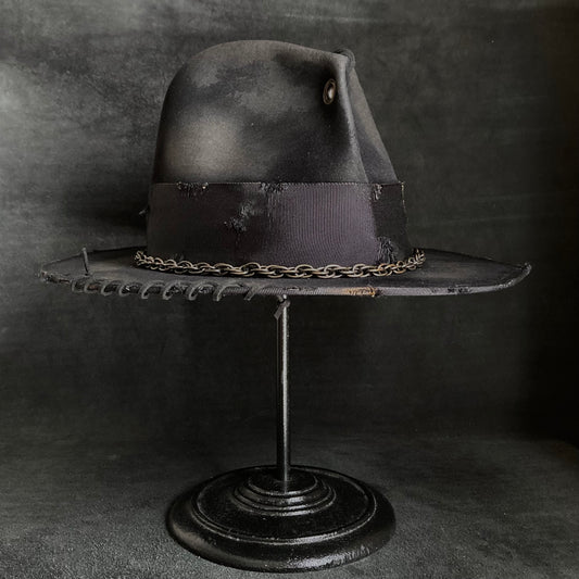 Eyelet burned hi-fedora hat