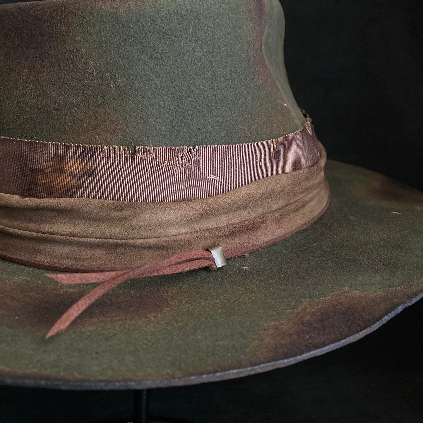 Burned dark olive fedora hat