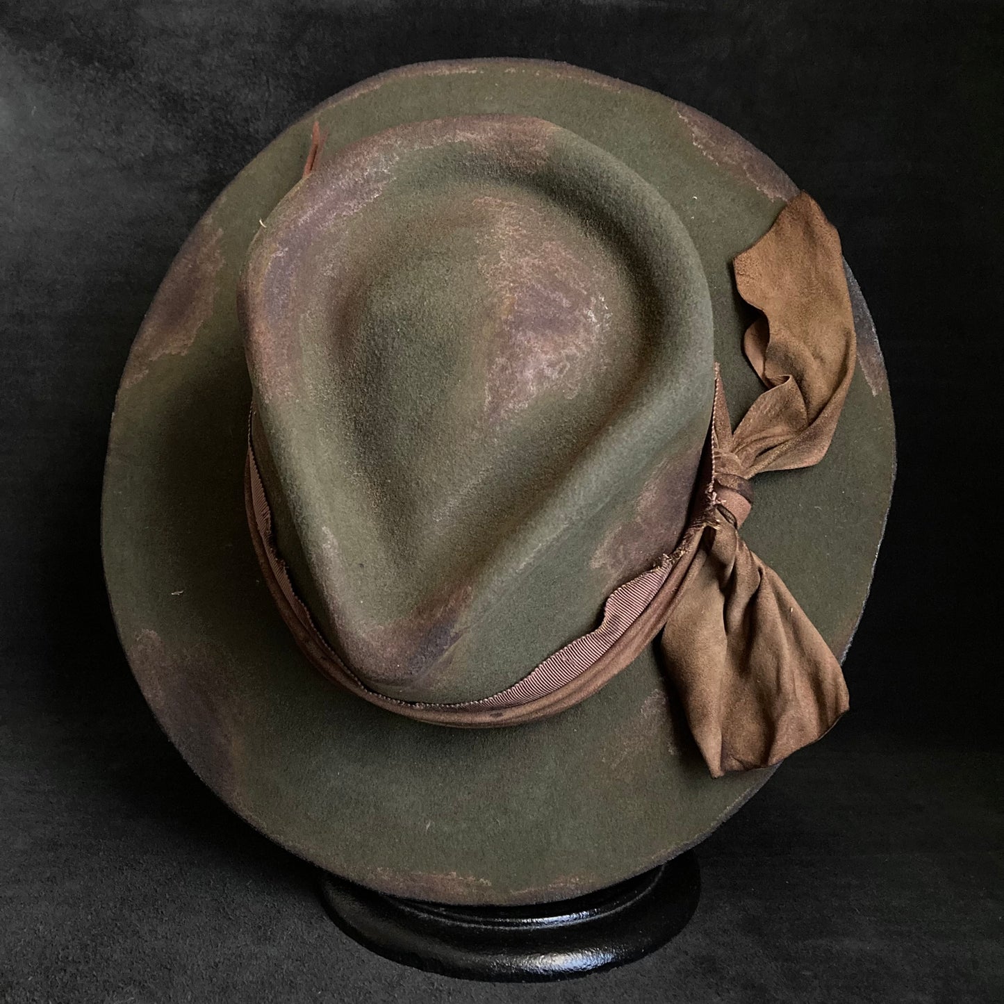 Burned dark olive fedora hat