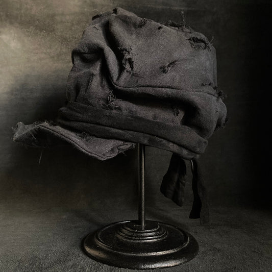 Black linen damage martial turn cap