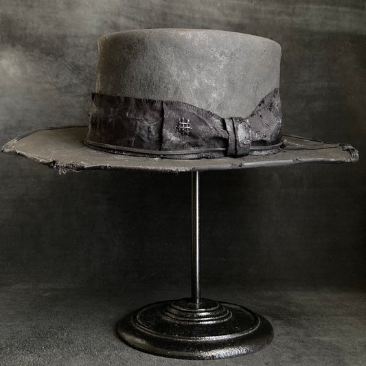 Charcoal damage grosgrain pork pie hat