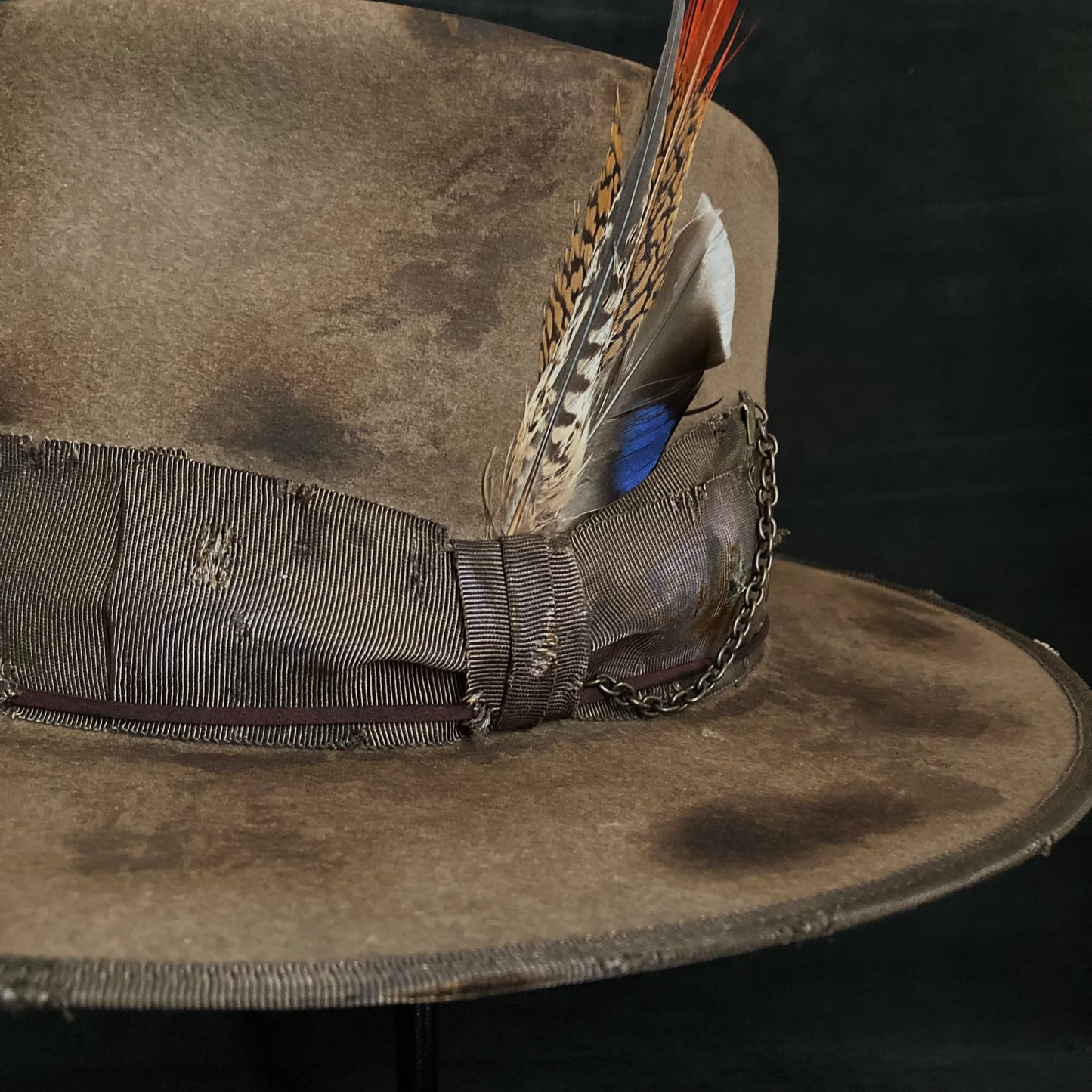 Mocha burnt finish fedora hat