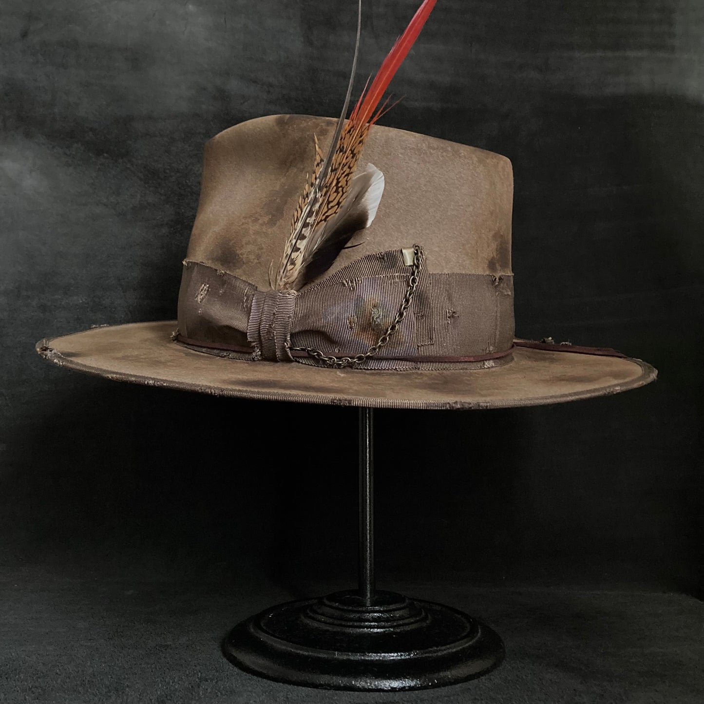 Mocha burnt finish fedora hat
