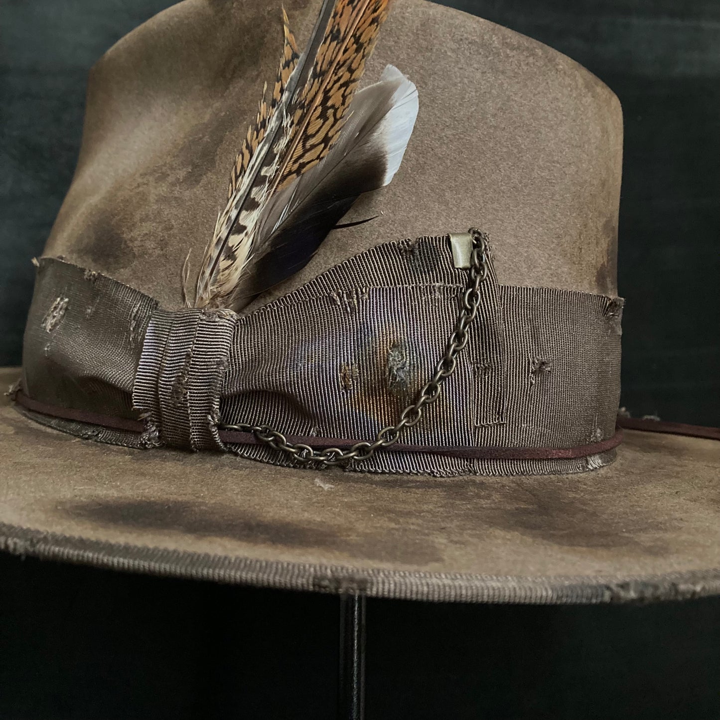 Mocha burnt finish fedora hat