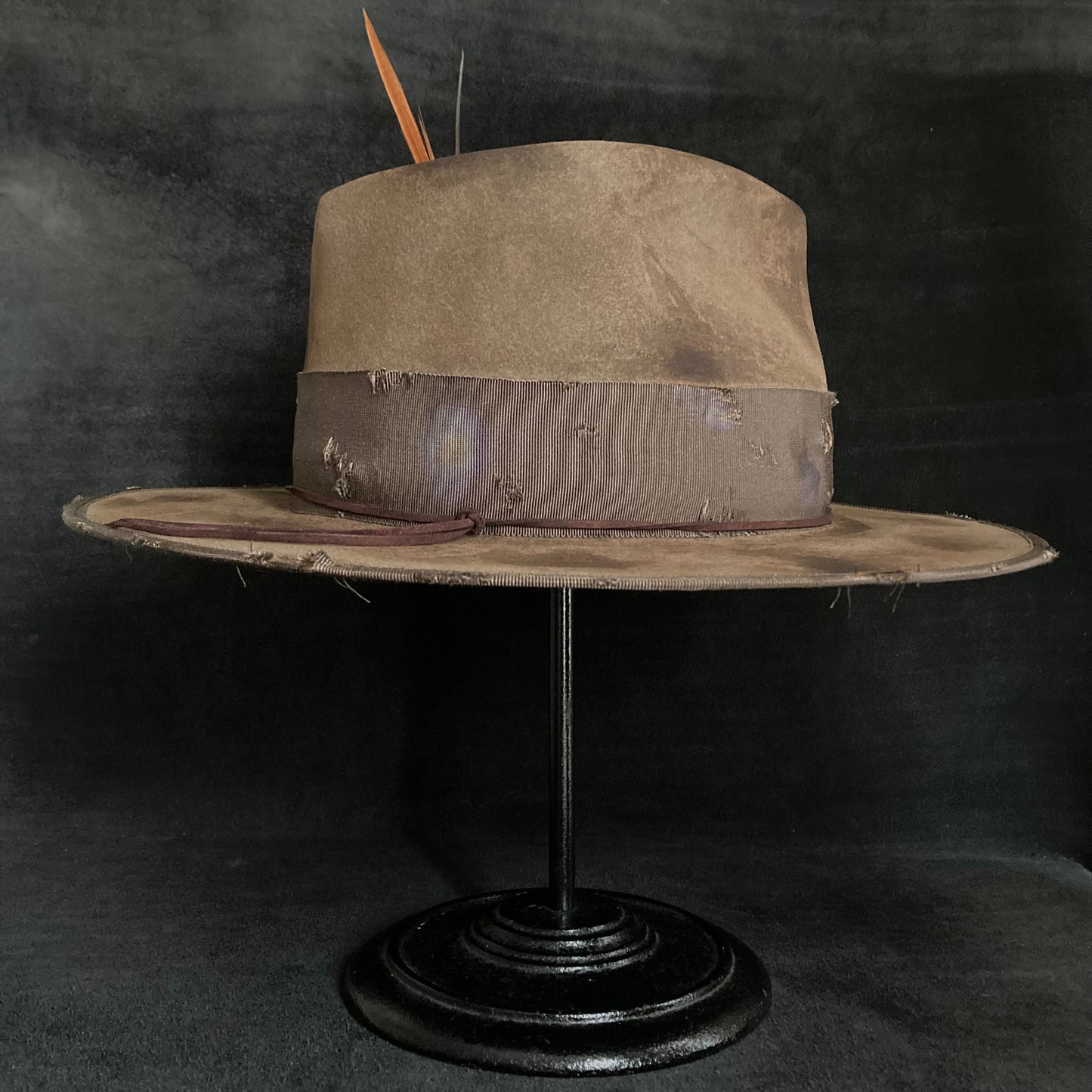 Mocha burnt finish fedora hat