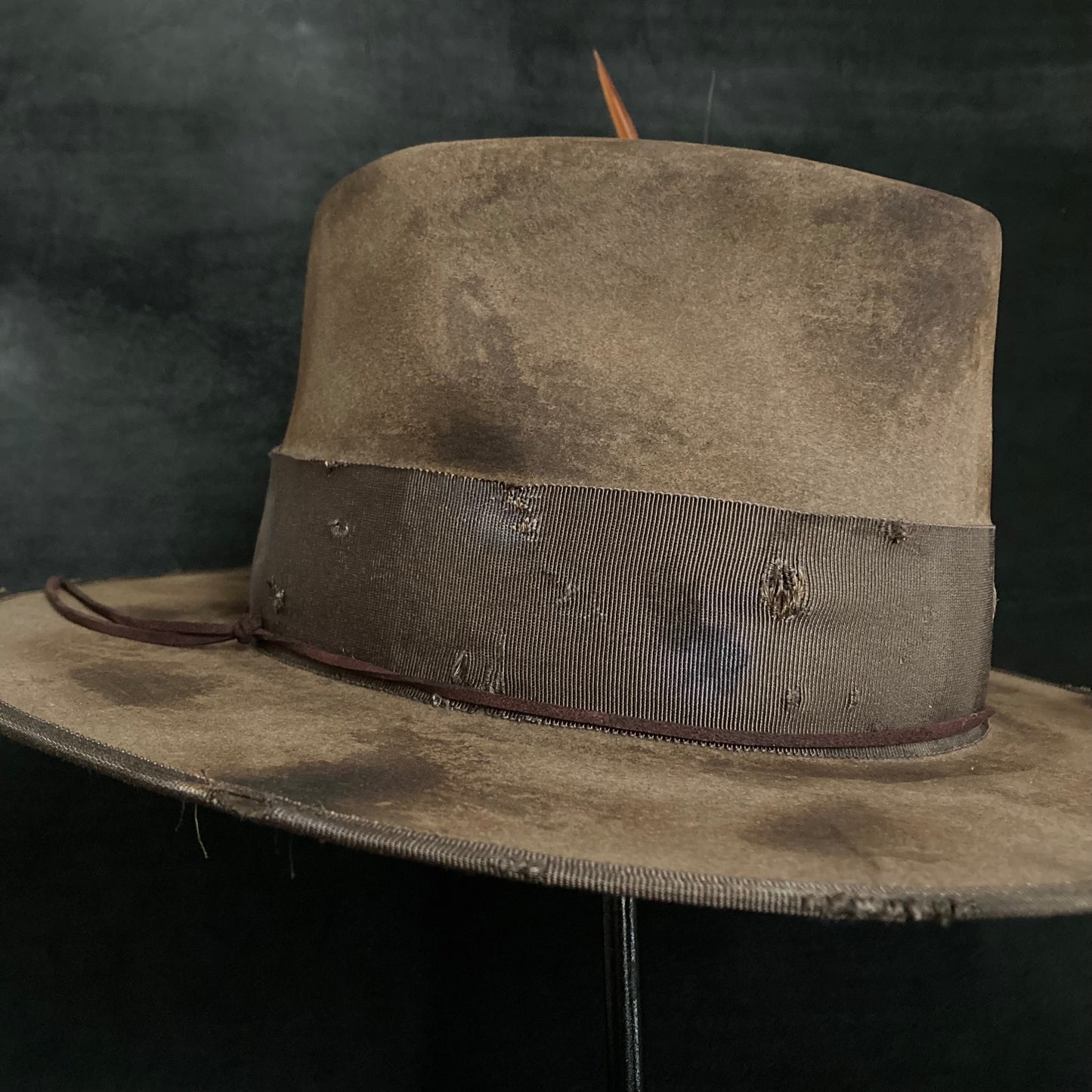 Mocha burnt finish fedora hat