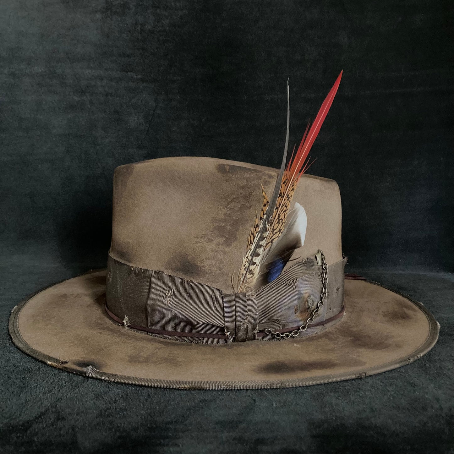 Mocha burnt finish fedora hat