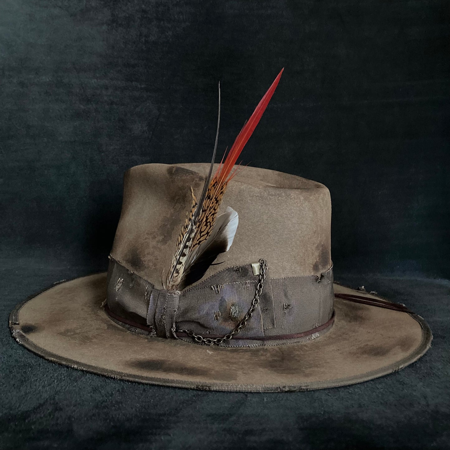 Mocha burnt finish fedora hat