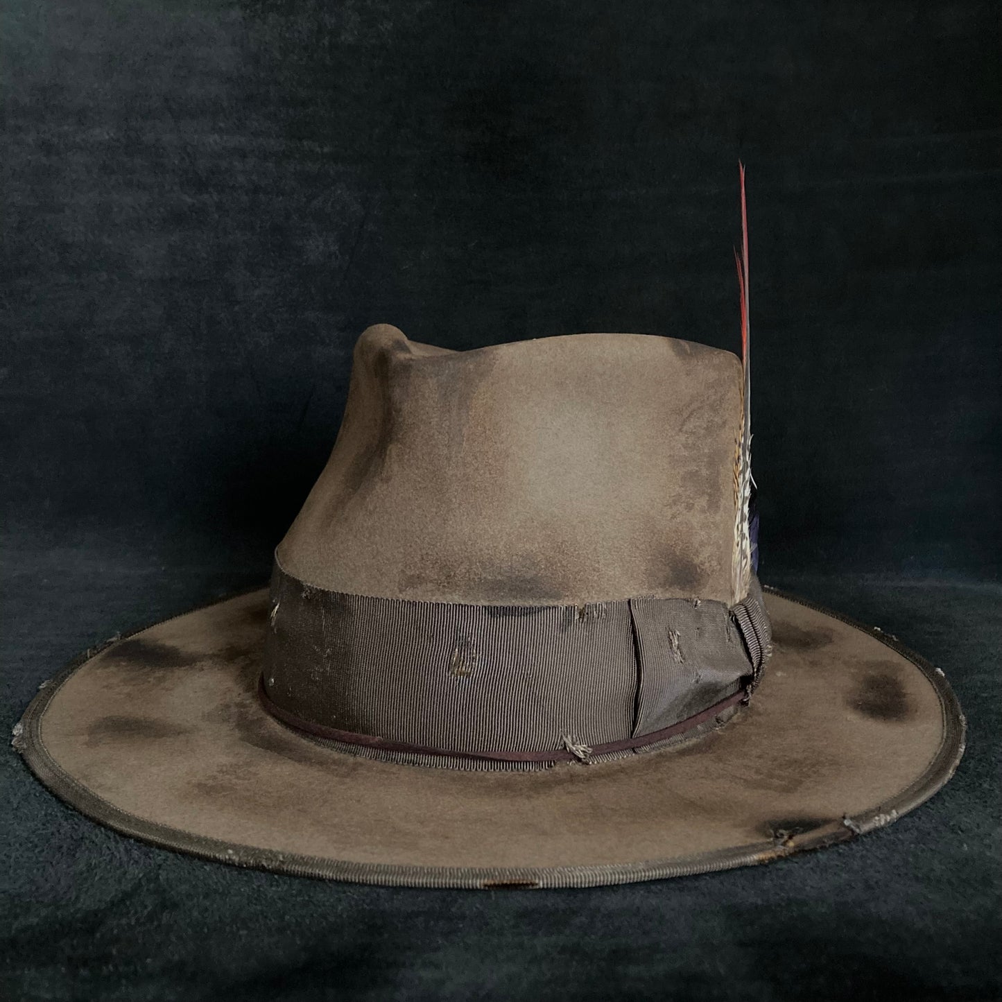 Mocha burnt finish fedora hat