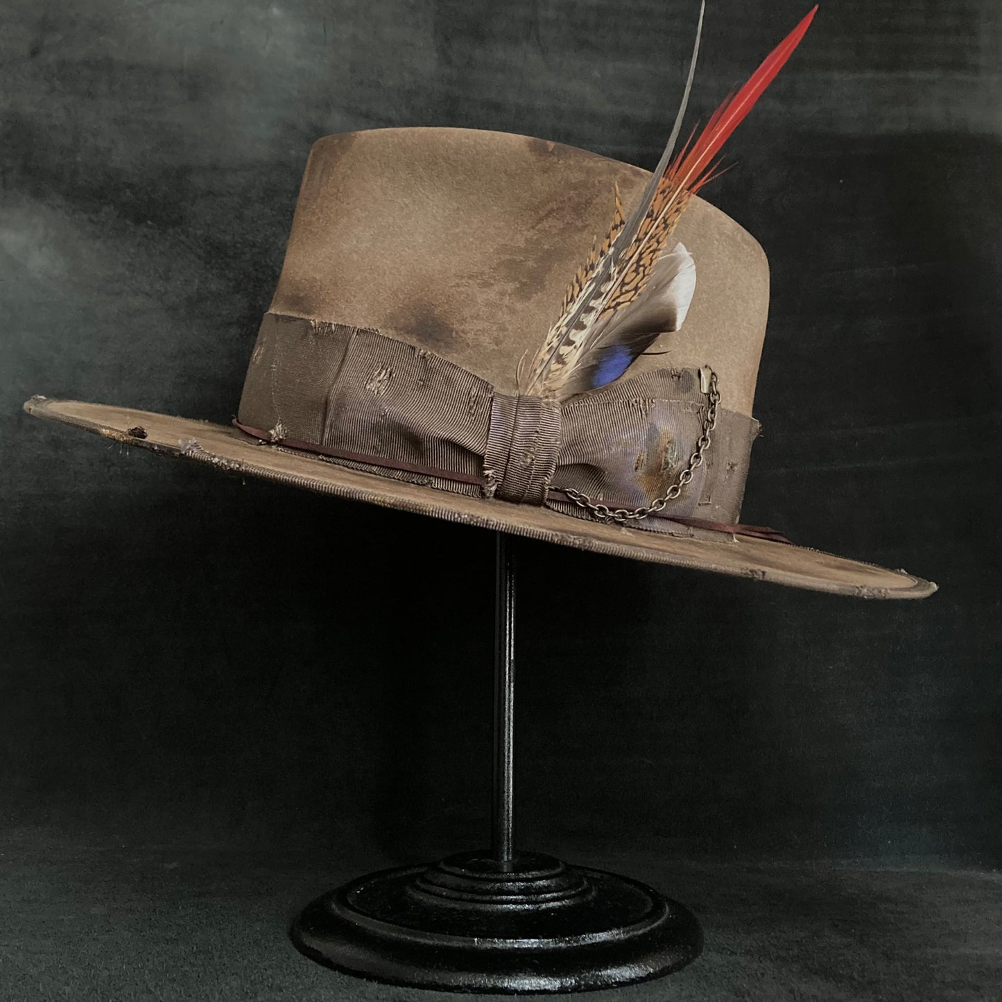 Mocha burnt finish fedora hat