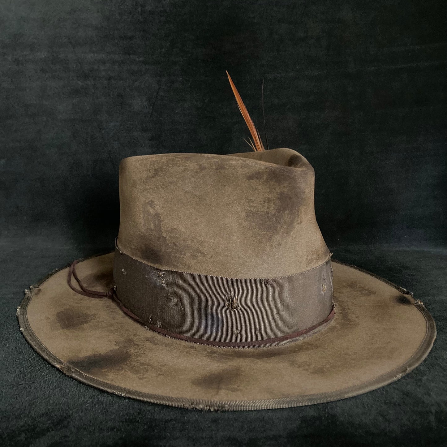 Mocha burnt finish fedora hat