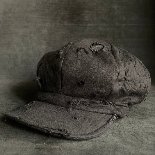 Black linen damage  casquette(brim core)