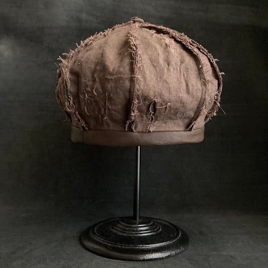 Brown linen stitching beret