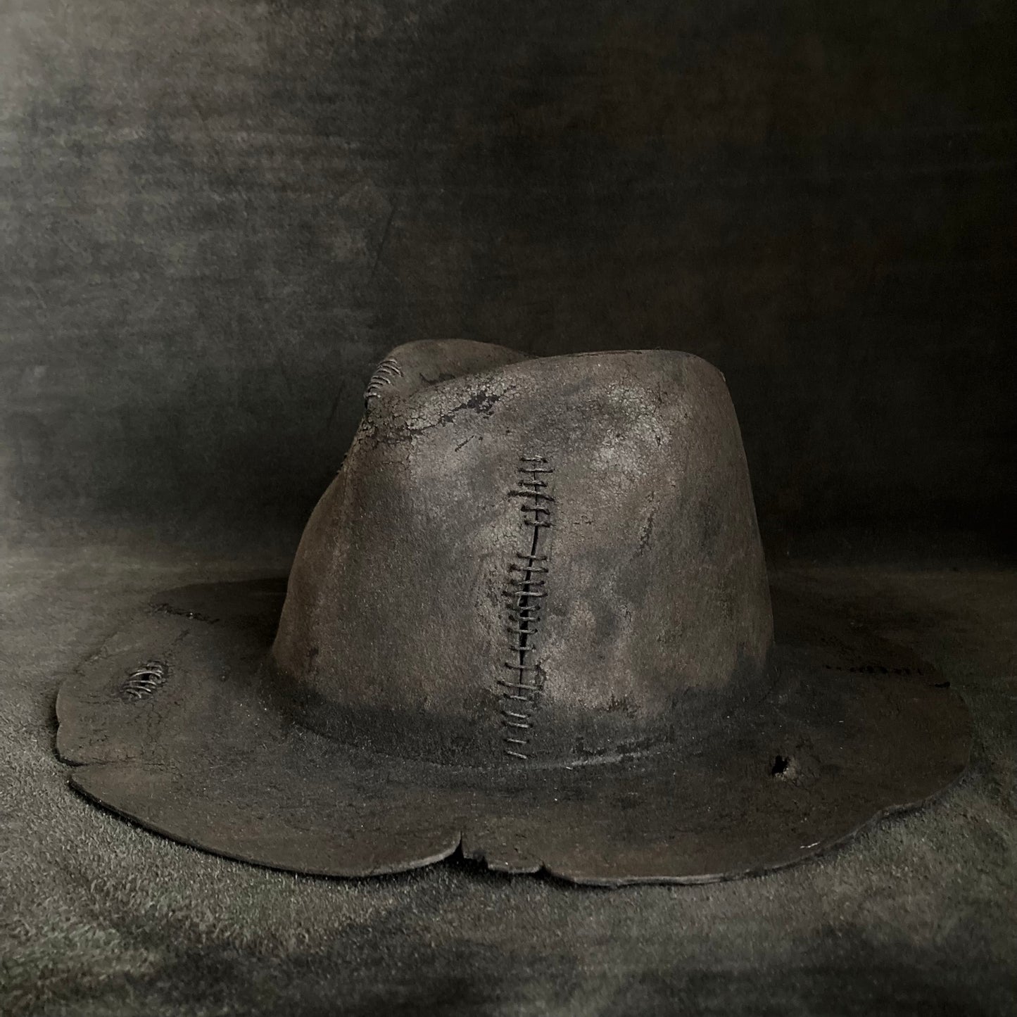 Burnt wax stitch fedora hat