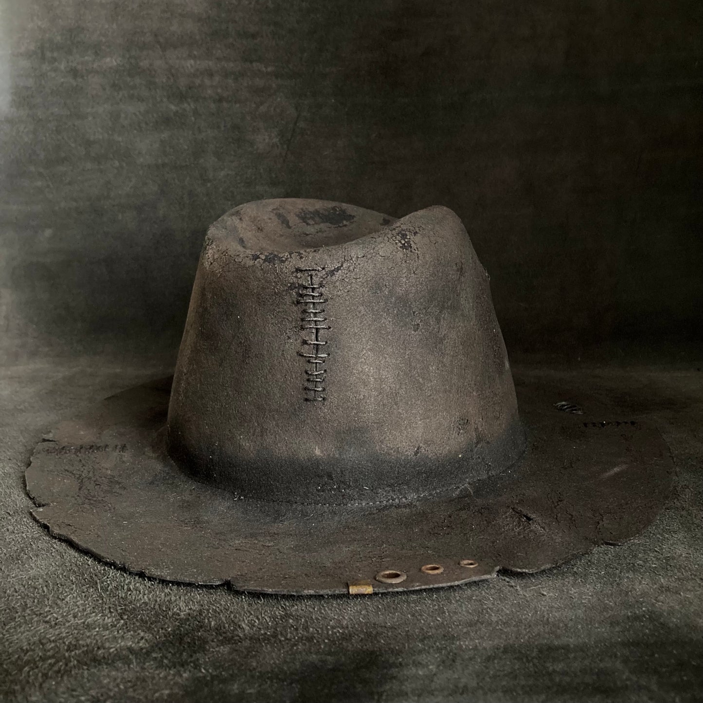 Burnt wax stitch fedora hat