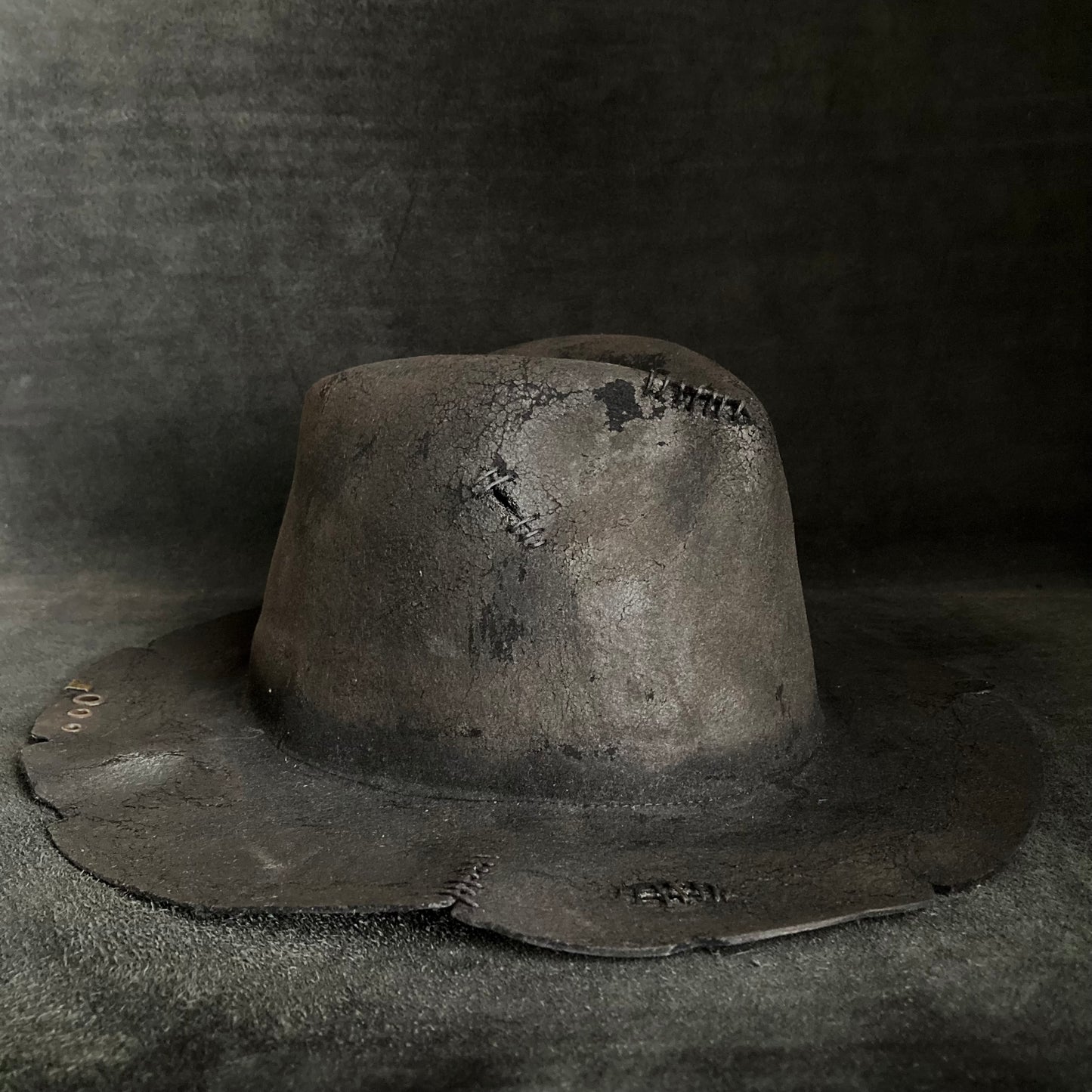 Burnt wax stitch fedora hat