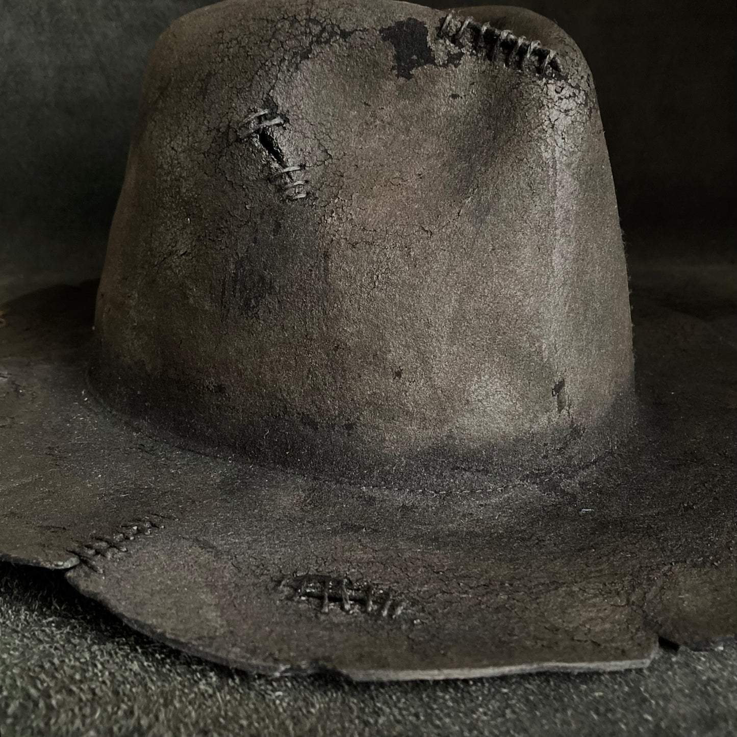 Burnt wax stitch fedora hat