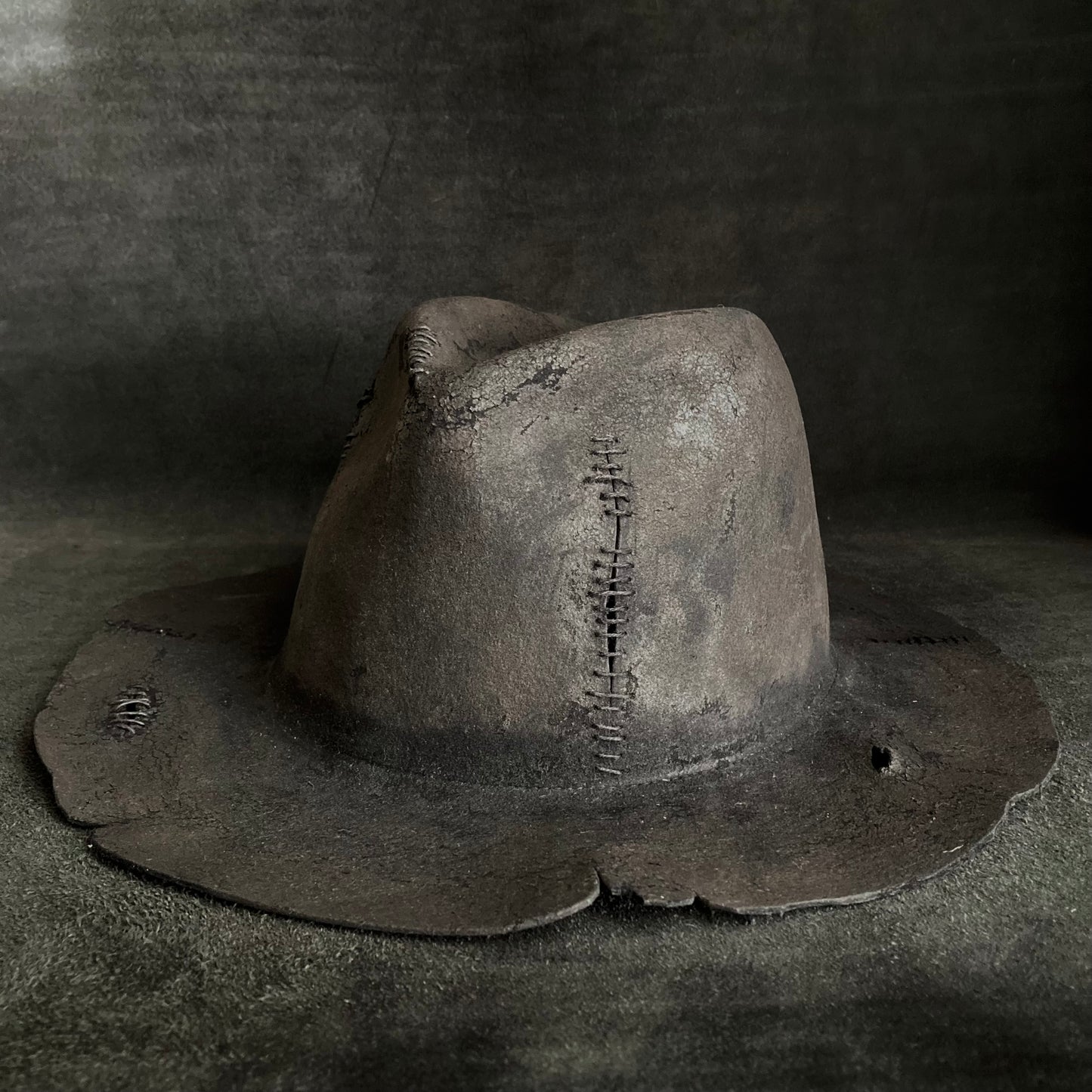 Burnt wax stitch fedora hat