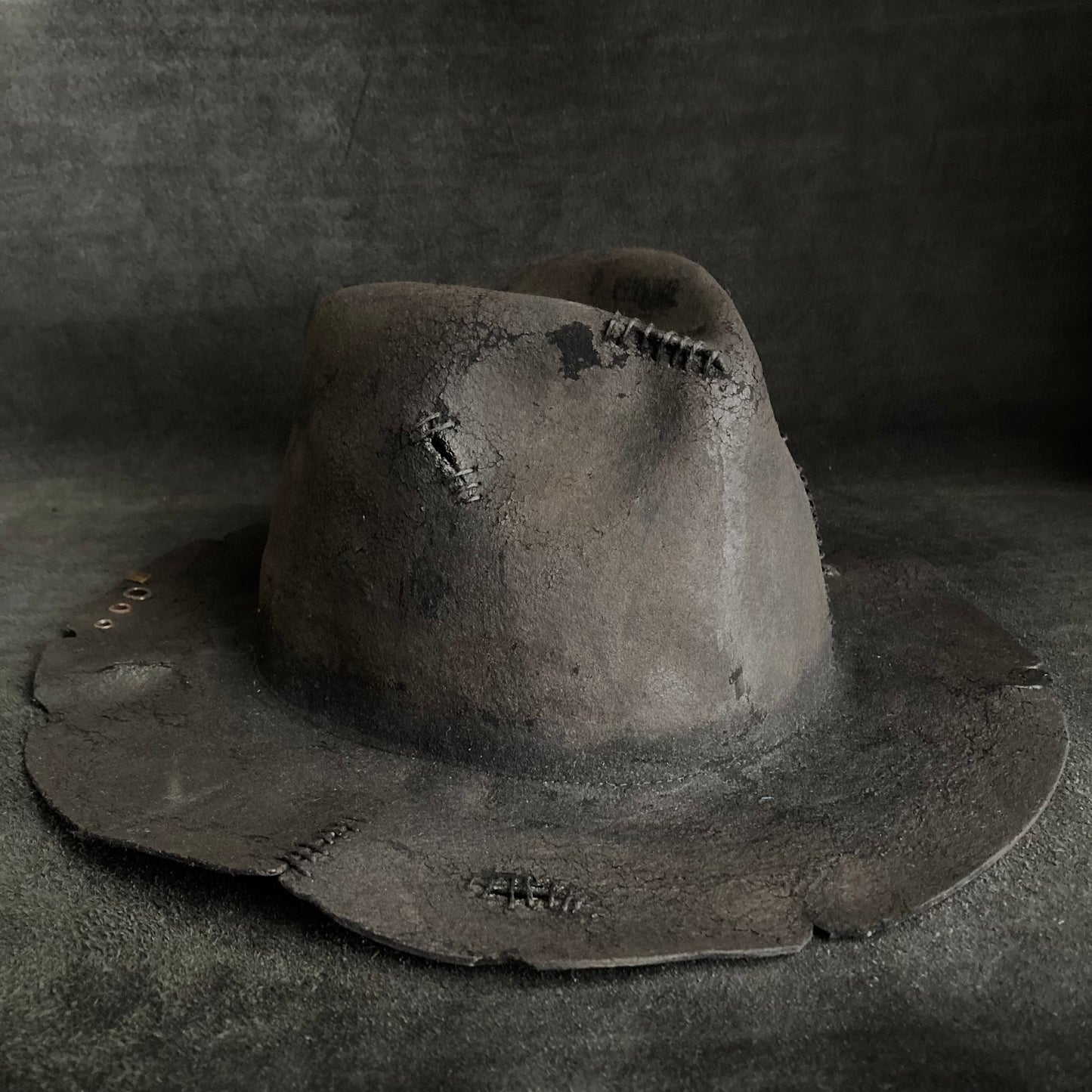 Burnt wax stitch fedora hat
