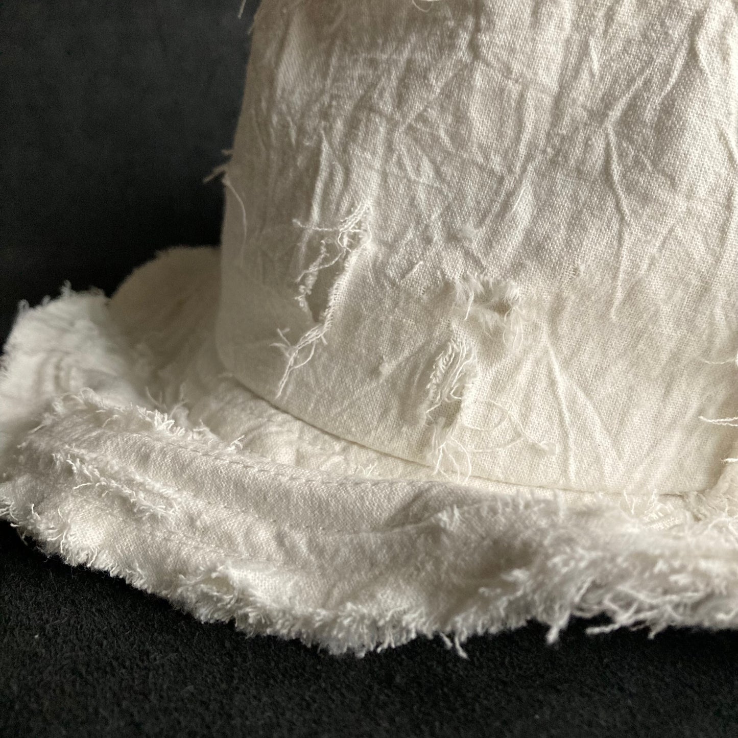 Wrinkled cotton linen white bucket hat