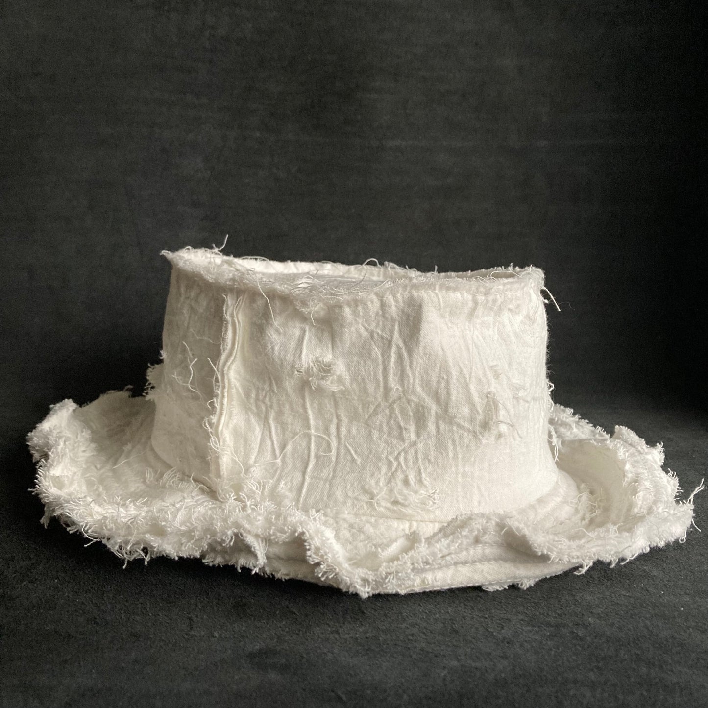 Wrinkled cotton linen white bucket hat