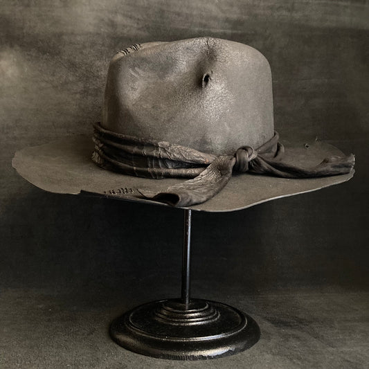 Charcoal cracked leather fedora hat