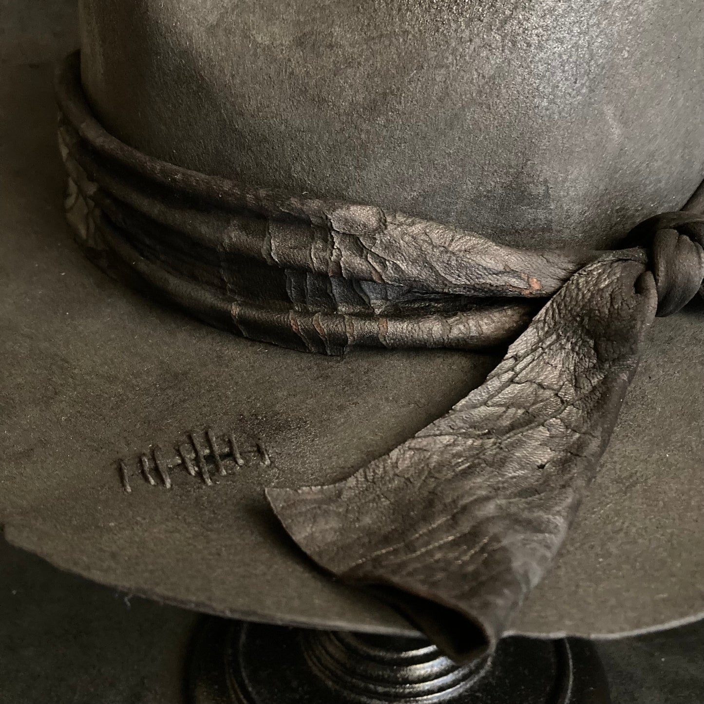 Charcoal cracked leather fedora hat