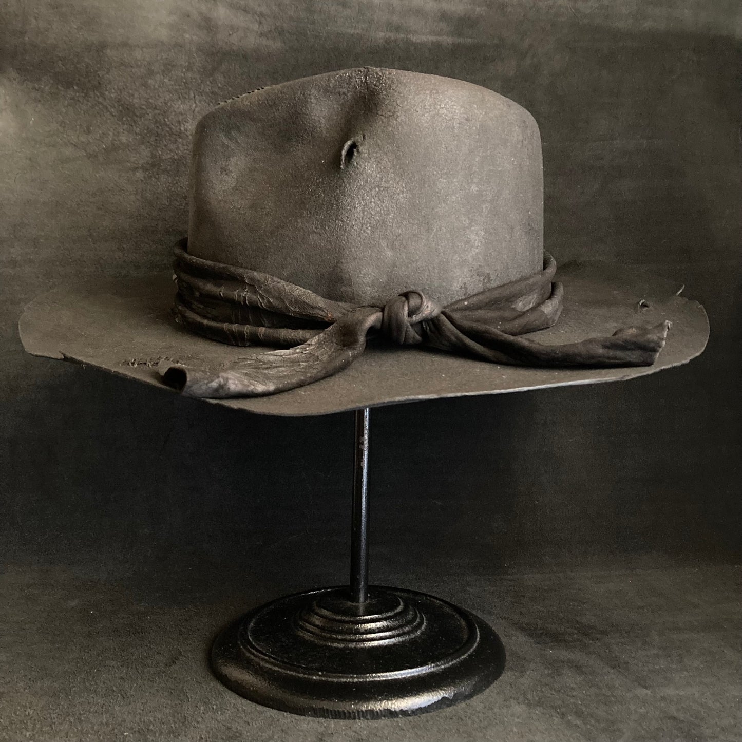 Charcoal cracked leather fedora hat