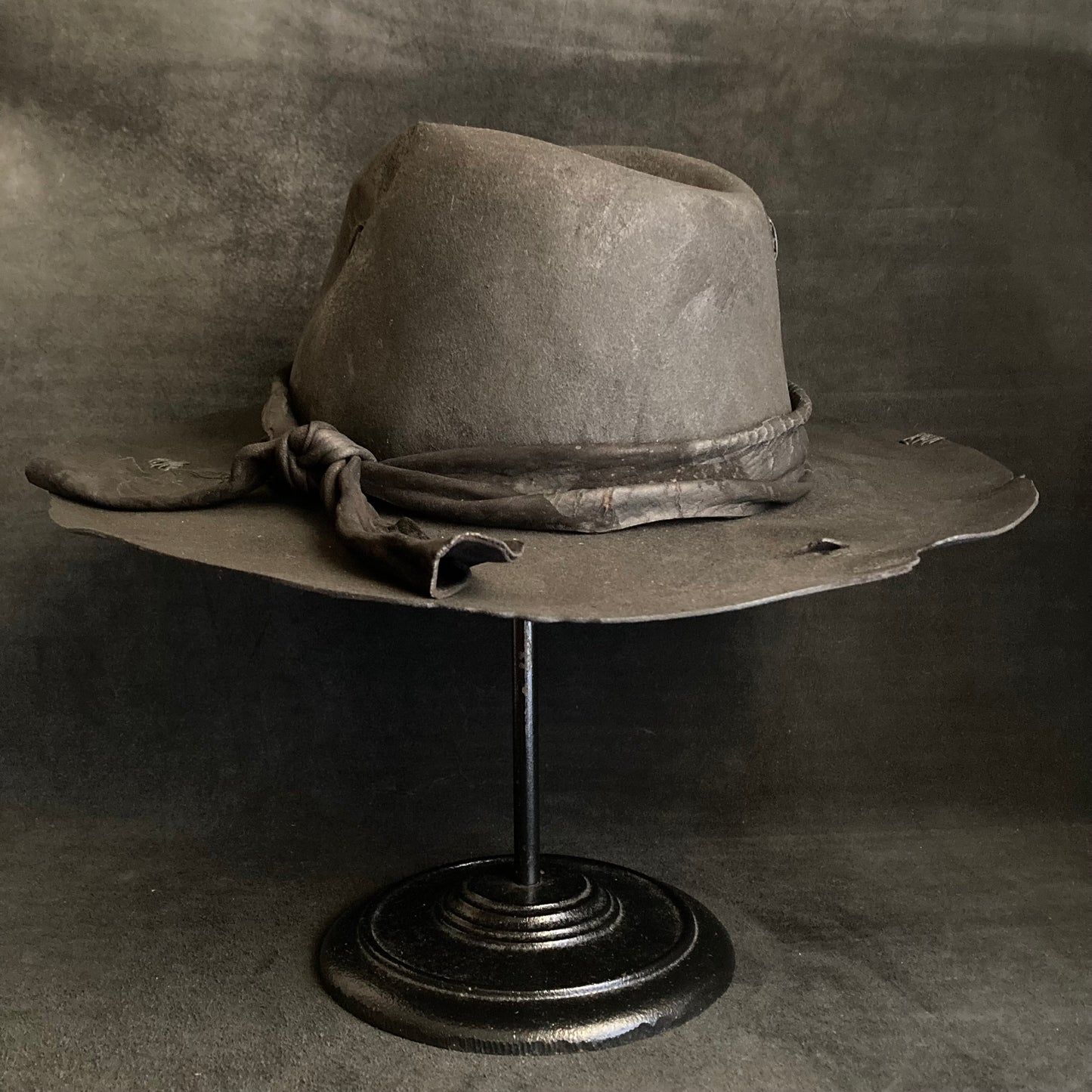 Charcoal cracked leather fedora hat