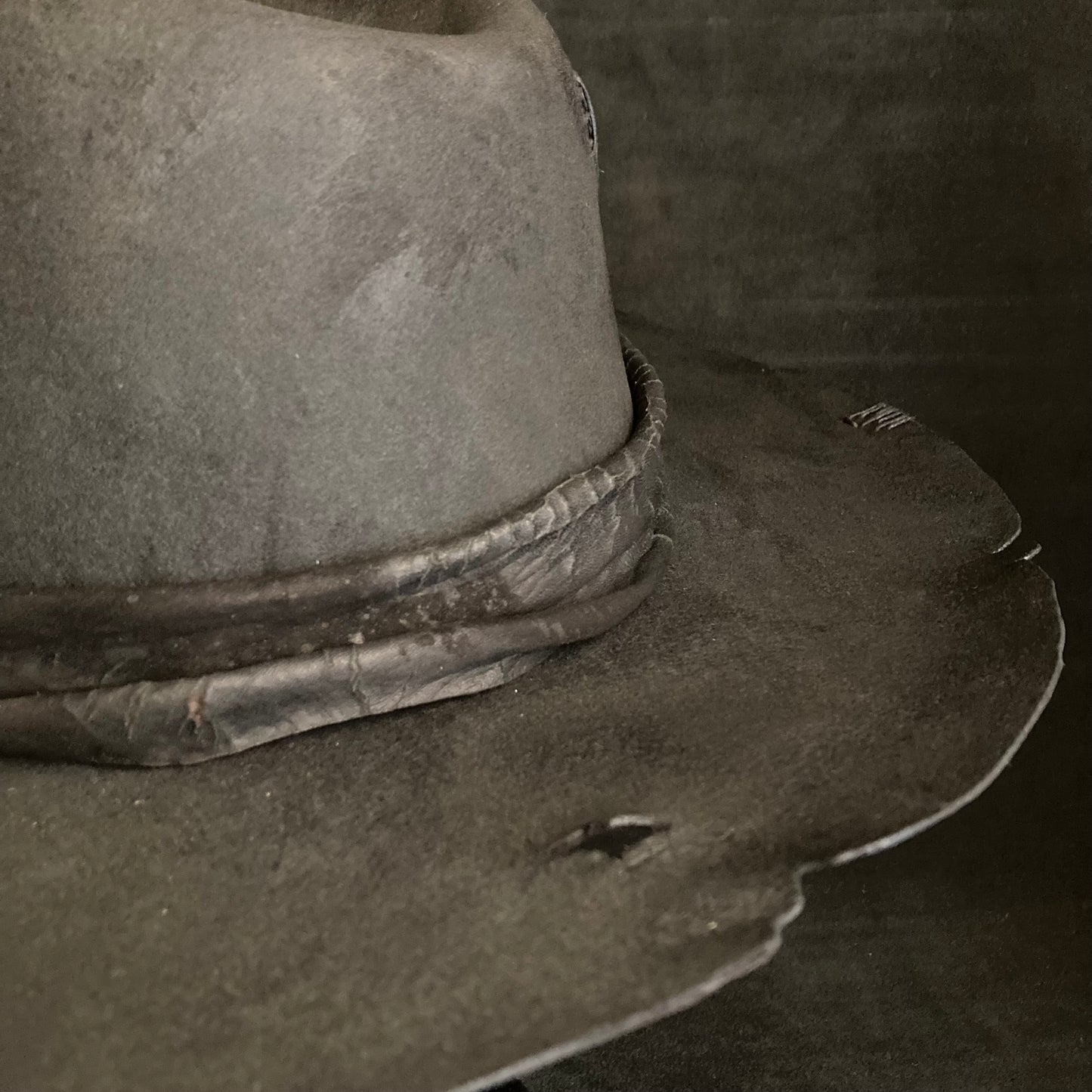 Charcoal cracked leather fedora hat