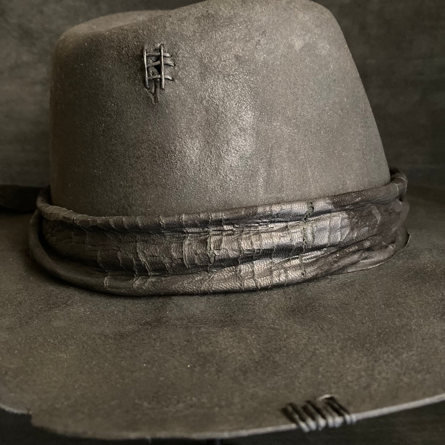 Charcoal cracked leather fedora hat