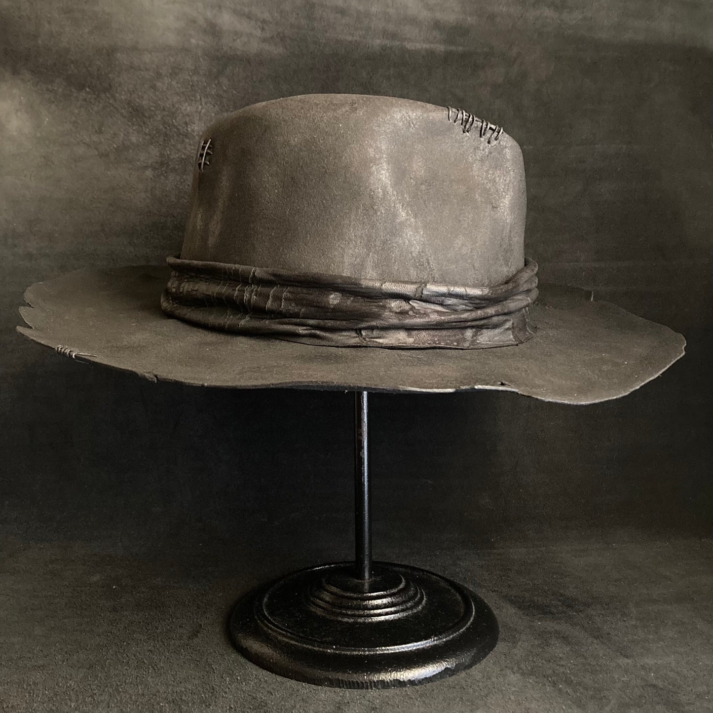 Charcoal cracked leather fedora hat