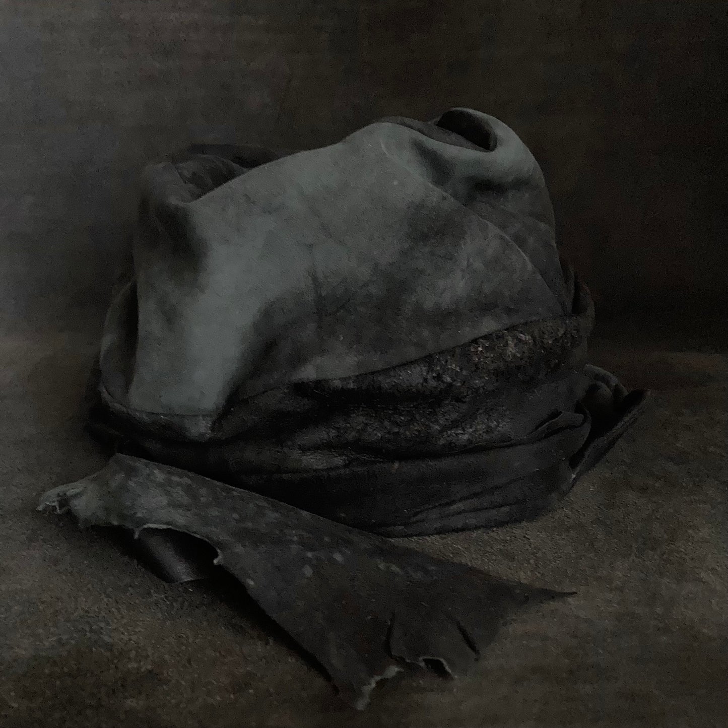 Lake black leather martial turn cap