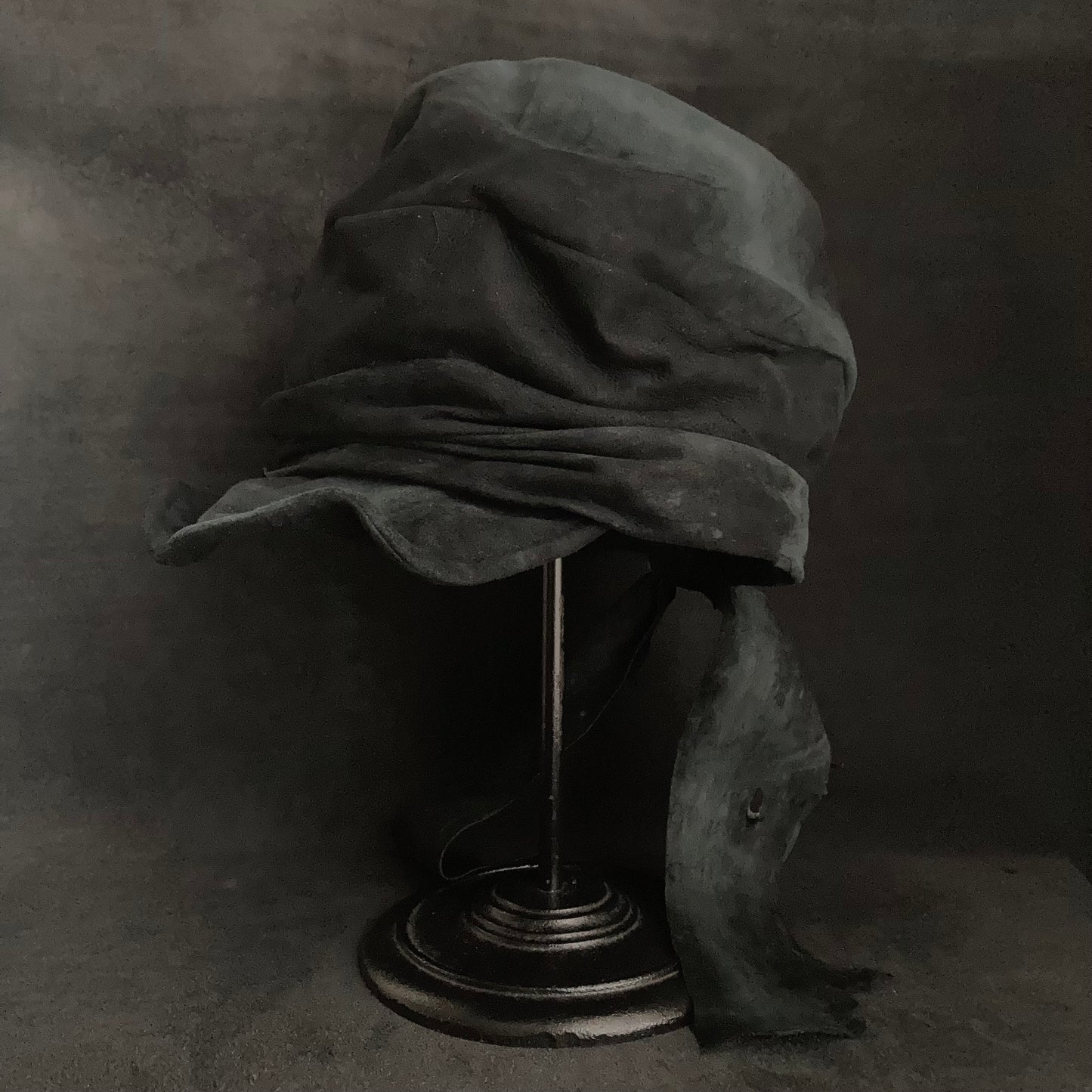 Lake black leather martial turn cap