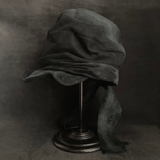 Lake black leather martial turn cap