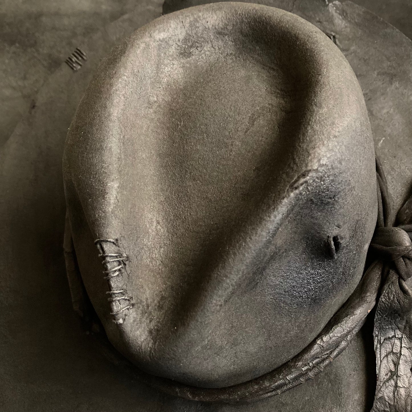 Charcoal cracked leather fedora hat