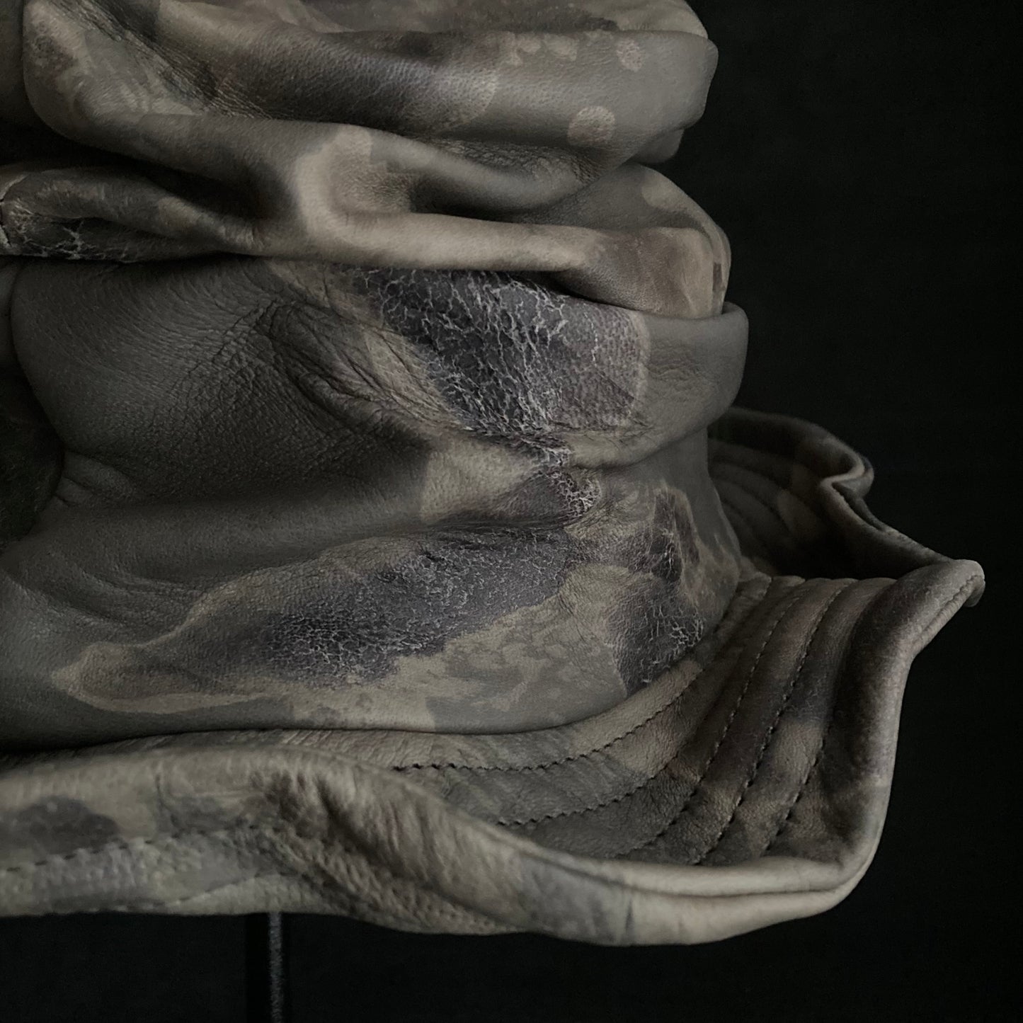 Crack gray leather turn bucket hat