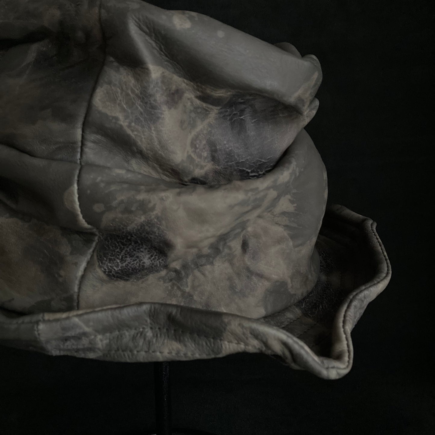 Crack gray leather turn bucket hat