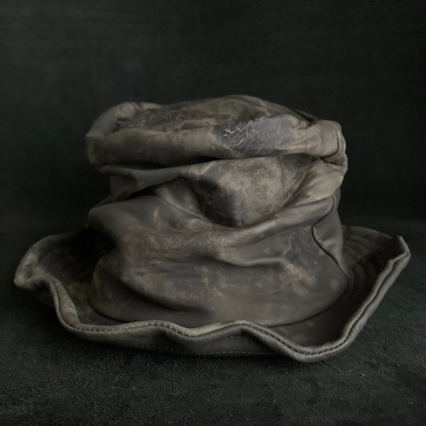 Crack gray leather turn bucket hat