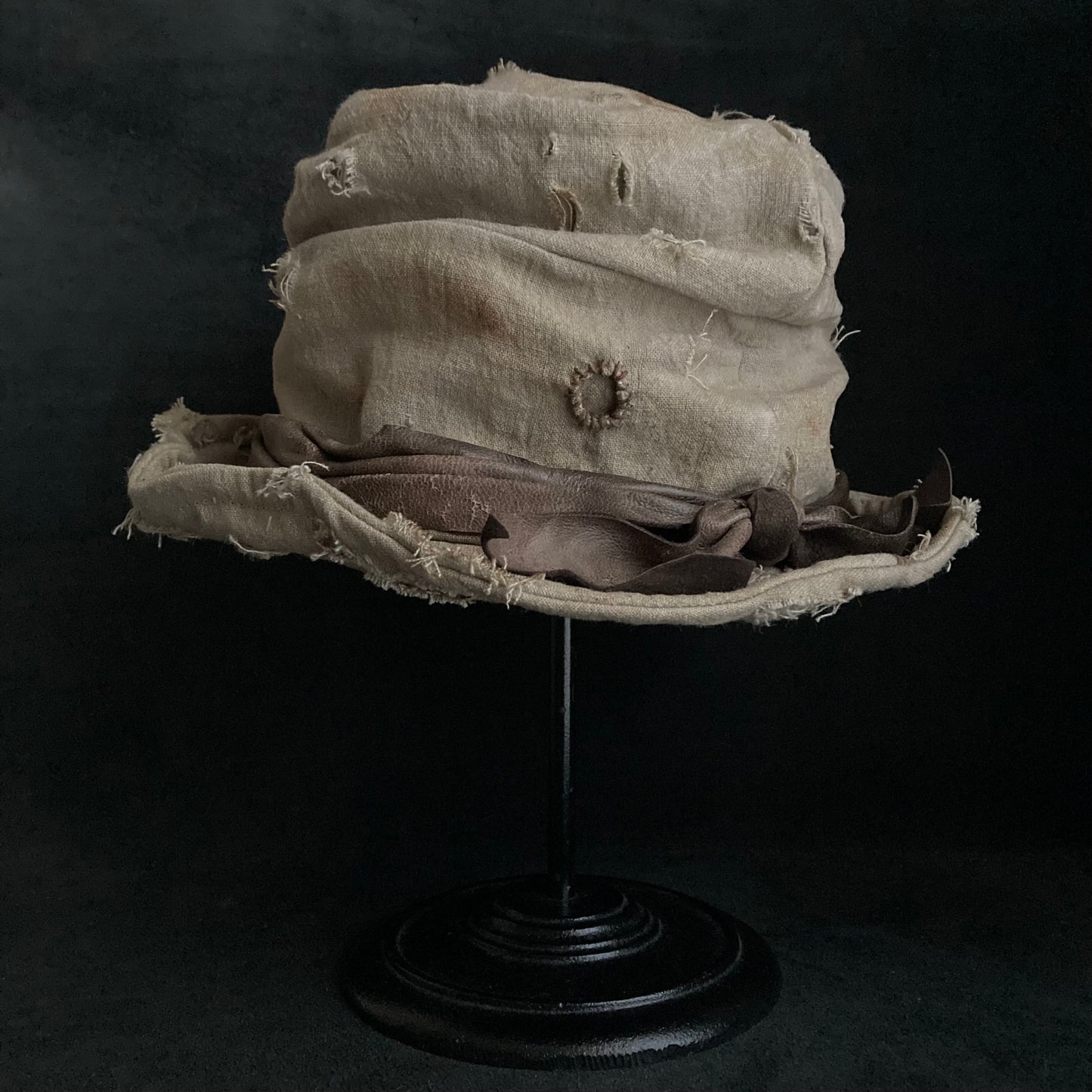 Damage sand ramie damage turn bucket hat