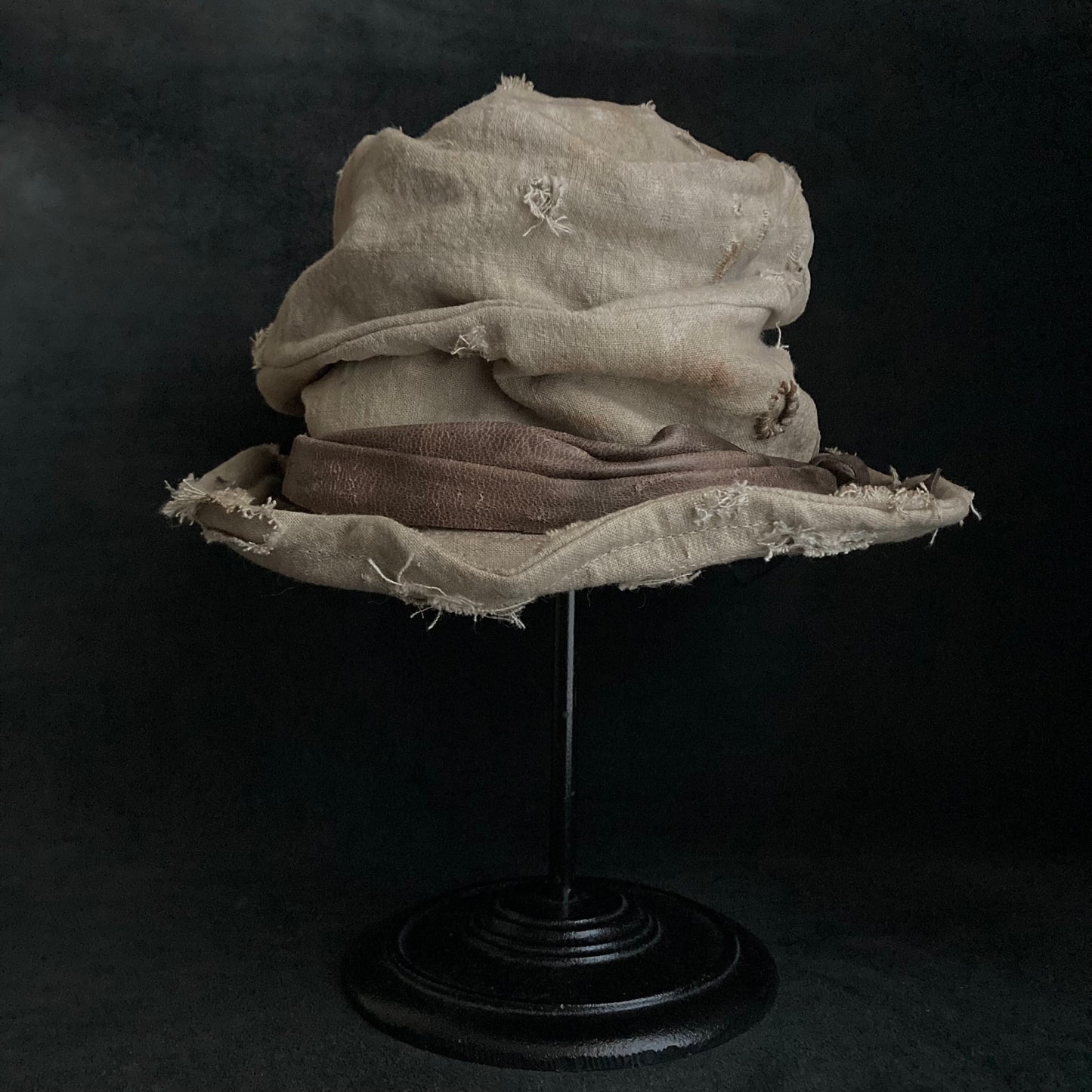 Damage sand ramie damage turn bucket hat