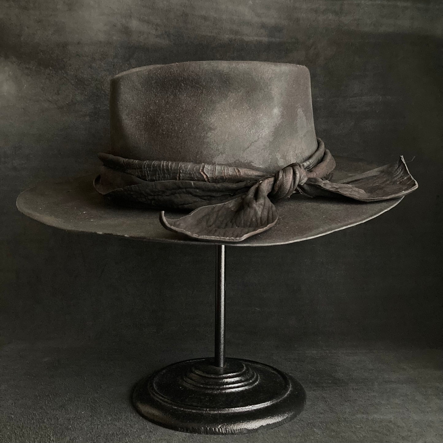 Charcoal bleched leather  fedora hat