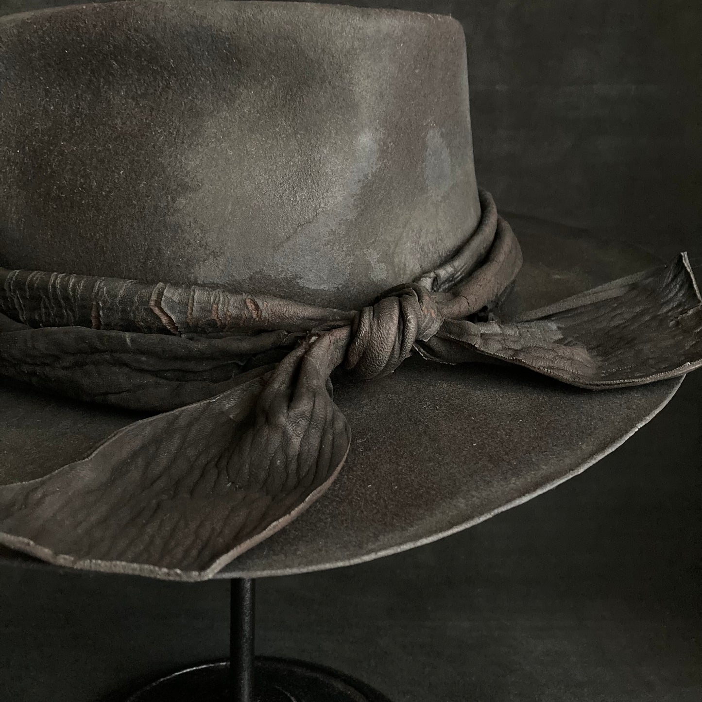 Charcoal bleched leather  fedora hat