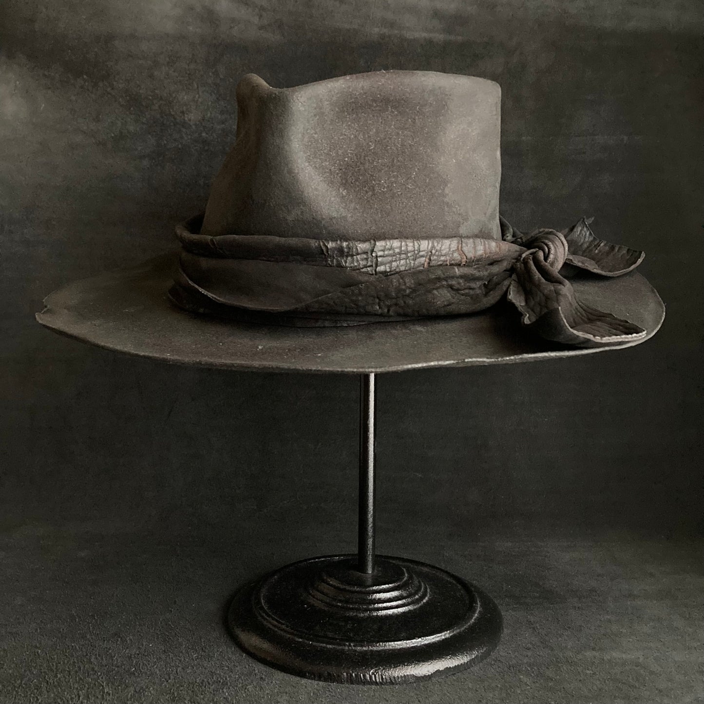 Charcoal bleched leather  fedora hat