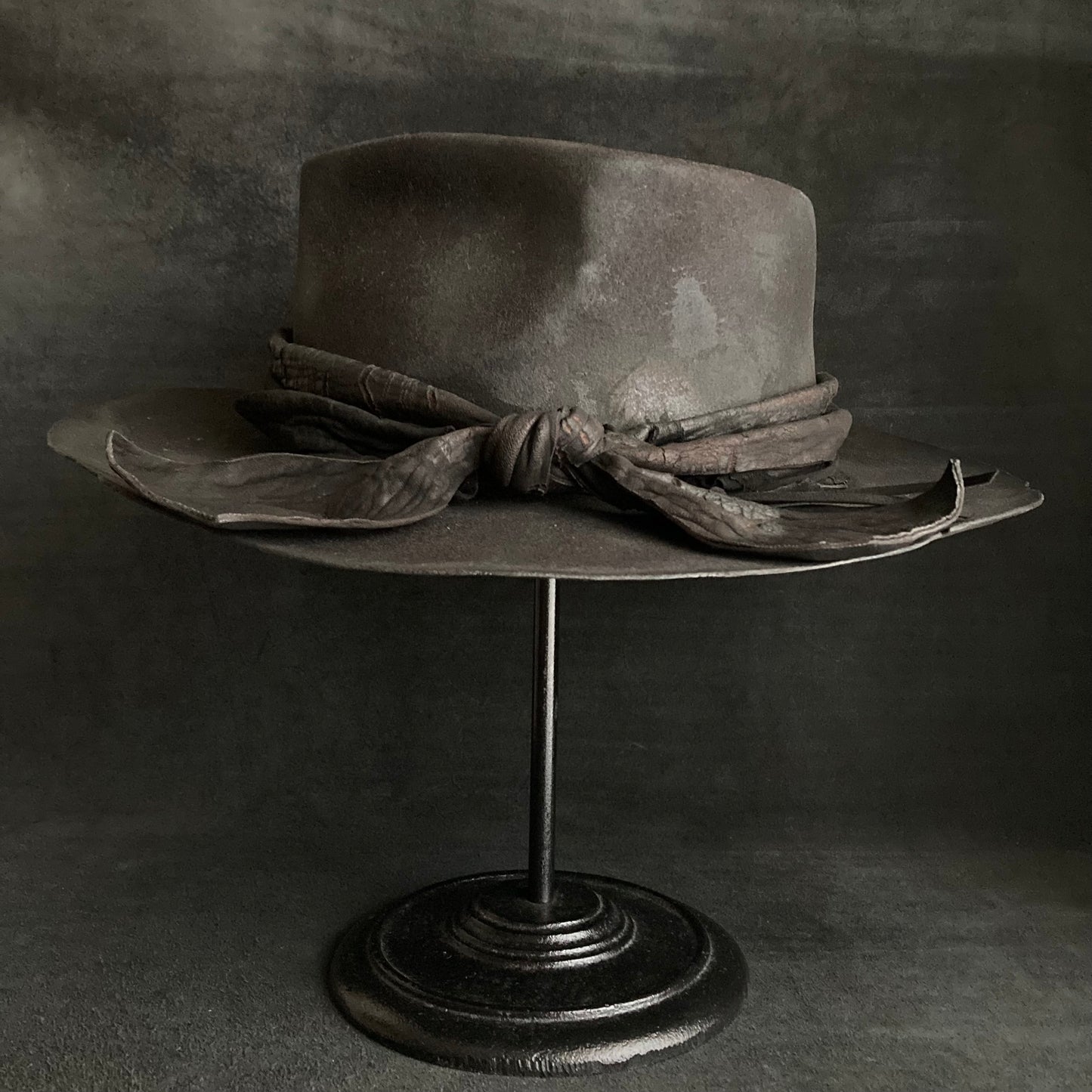 Charcoal bleched leather  fedora hat