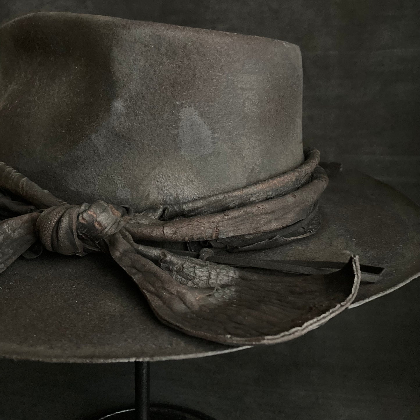 Charcoal bleched leather  fedora hat