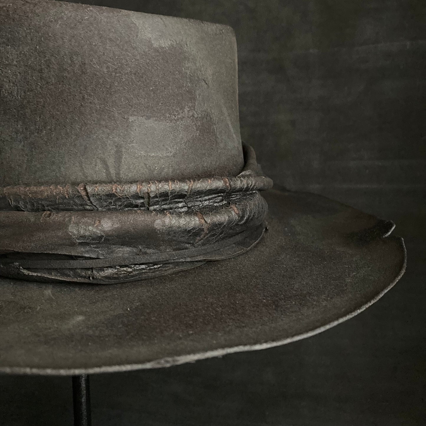 Charcoal bleched leather  fedora hat