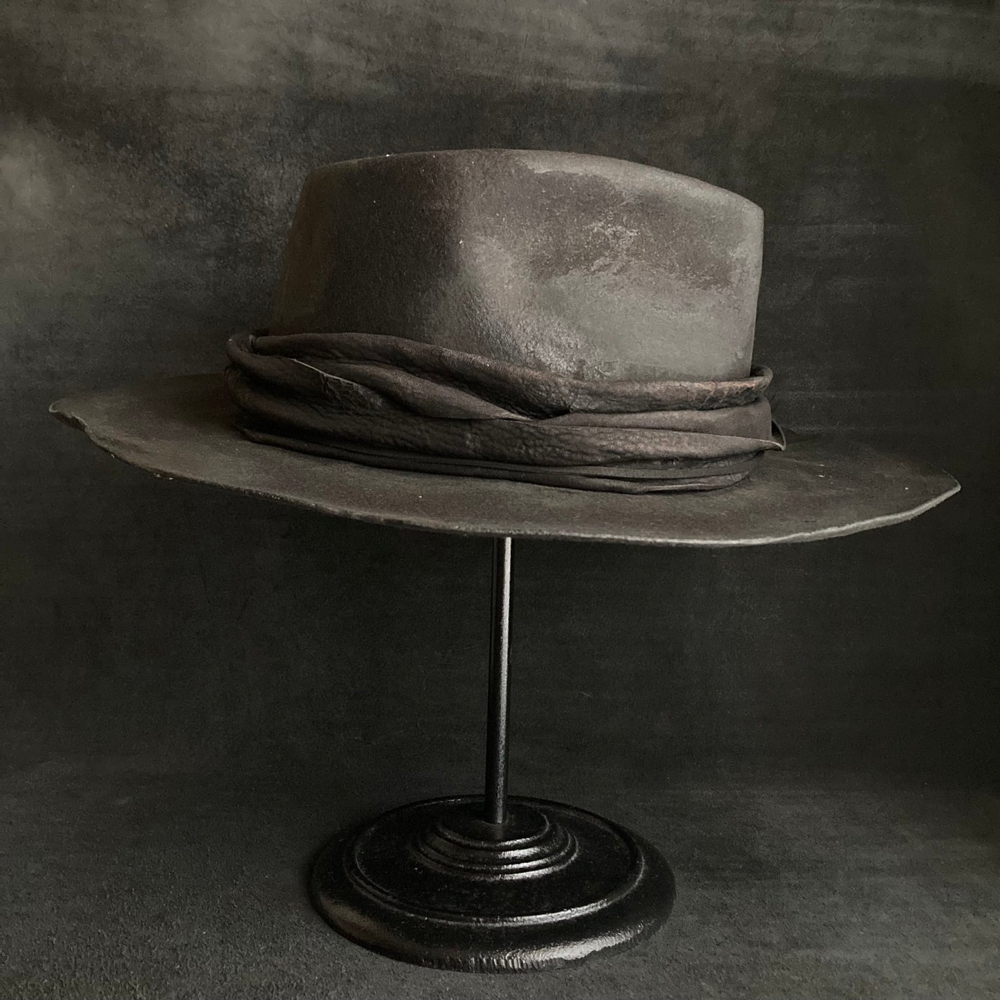 Charcoal bleched leather  fedora hat