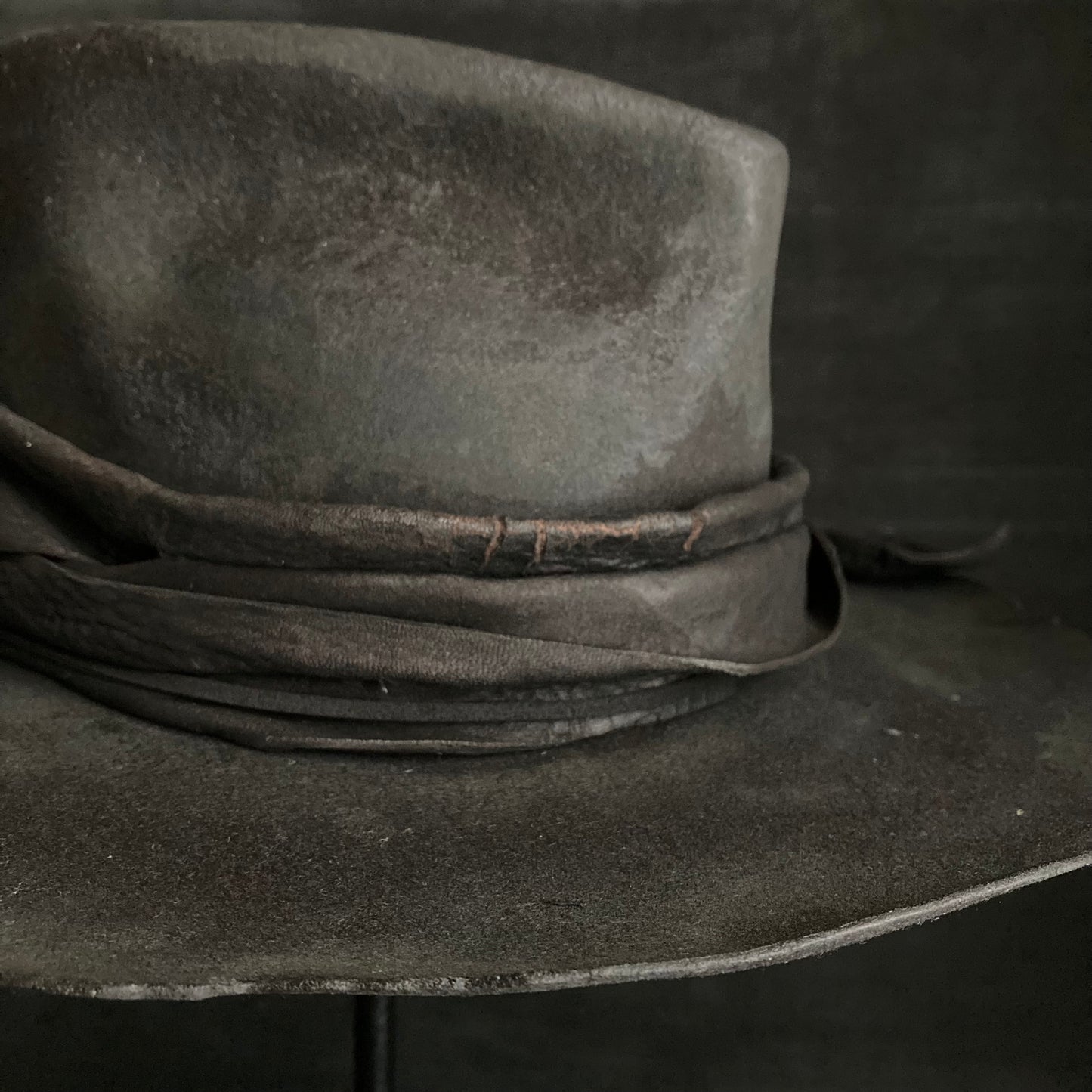 Charcoal bleched leather  fedora hat